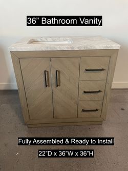 36" Bathroom Vanity with Carrara Marble Countertop & Solid Wood & Plywood Cabinet #3440