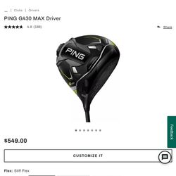 Ping G430 MAX DRIVER 9 DEGREE WITH STIFF SHAFT