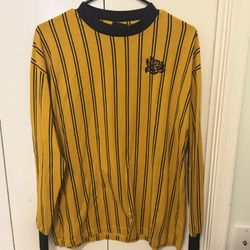 Empyre Medium Long Sleeve Shirt Yellow Black Striped Rose Embroidered Skate Street