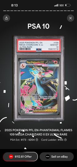 2025 Pokemon Phantasmal Flames Mega Charizard X Ultra Rare 109 PSA 10 GEM