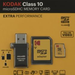 Kodak Class 10 Micro Sdhc Memory Card  32 Gb With Micro Sd Adapter And Micro Sd USB 2.0 Sd Reader 