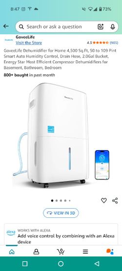 GoveeLife Dehumidifier for Home 4,500 Sq.Ft, 50 to 109 Pint Smart Auto Humidity Control, Drain Hose, 2.0Gal Bucket, Energy Star Most Efficient Compres