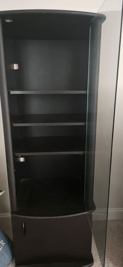2 Black Media Tower Cabinet with Glass Door