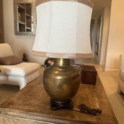 Brass Base & Silk Shade Antique Table Lamp
