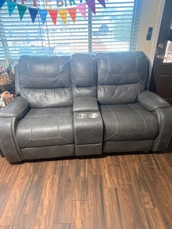 Matching  Reclining Sofa & Loveseat – Dark Gray – Great Condition