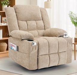 Korser 360° Swivel Rocker Recliner for Adults, Nursery Glider Recliner with Massage and Heating, Rocking Chair with Cup Holder, Manual Recliner Chair 