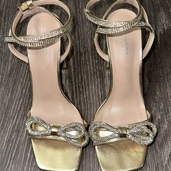 Gold Bow Sparkly Heels