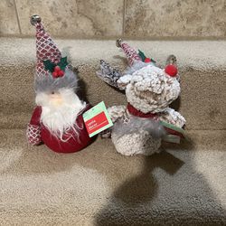 New set of 2 Gnome Santa & Moose Plush weighted decor