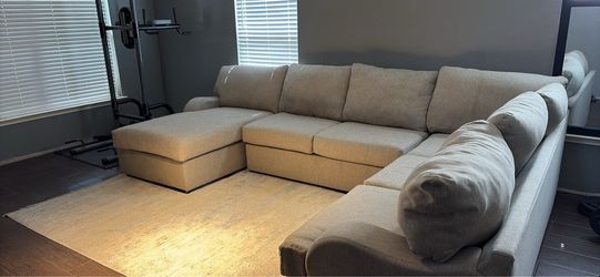 Large Beige U-Shaped Sectional Sofa- free delivery .