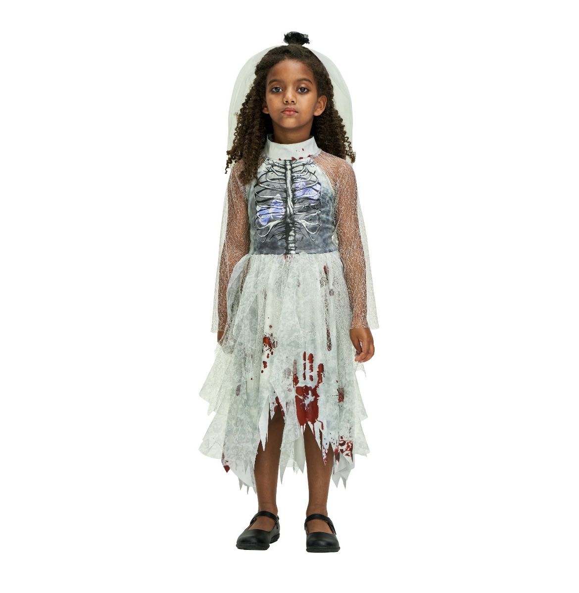 Girls Halloween Zombie Bride Costume, 2 Pieces Skeleton 3-4T