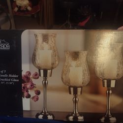 Set Of 3 Candle Holder With Clear Crackled Glass 