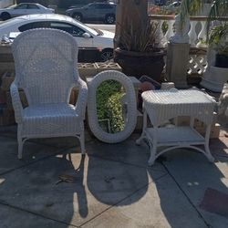 Wicker Patio Furniture With Chair And Table And Mirror
