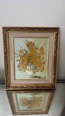 Signed Floral Oil Painting in Gold Frame $30 for both