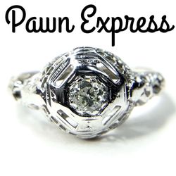 18K Art Deco Diamond Solitaire Engagement Ring 