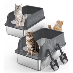 2PACK Stainless Steel Litter Box - Caja de arena de acero inoxidable 2PACK