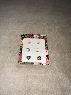 Betsey Johnson Heart, Star & Moon Stud Earrings 3 Pairs