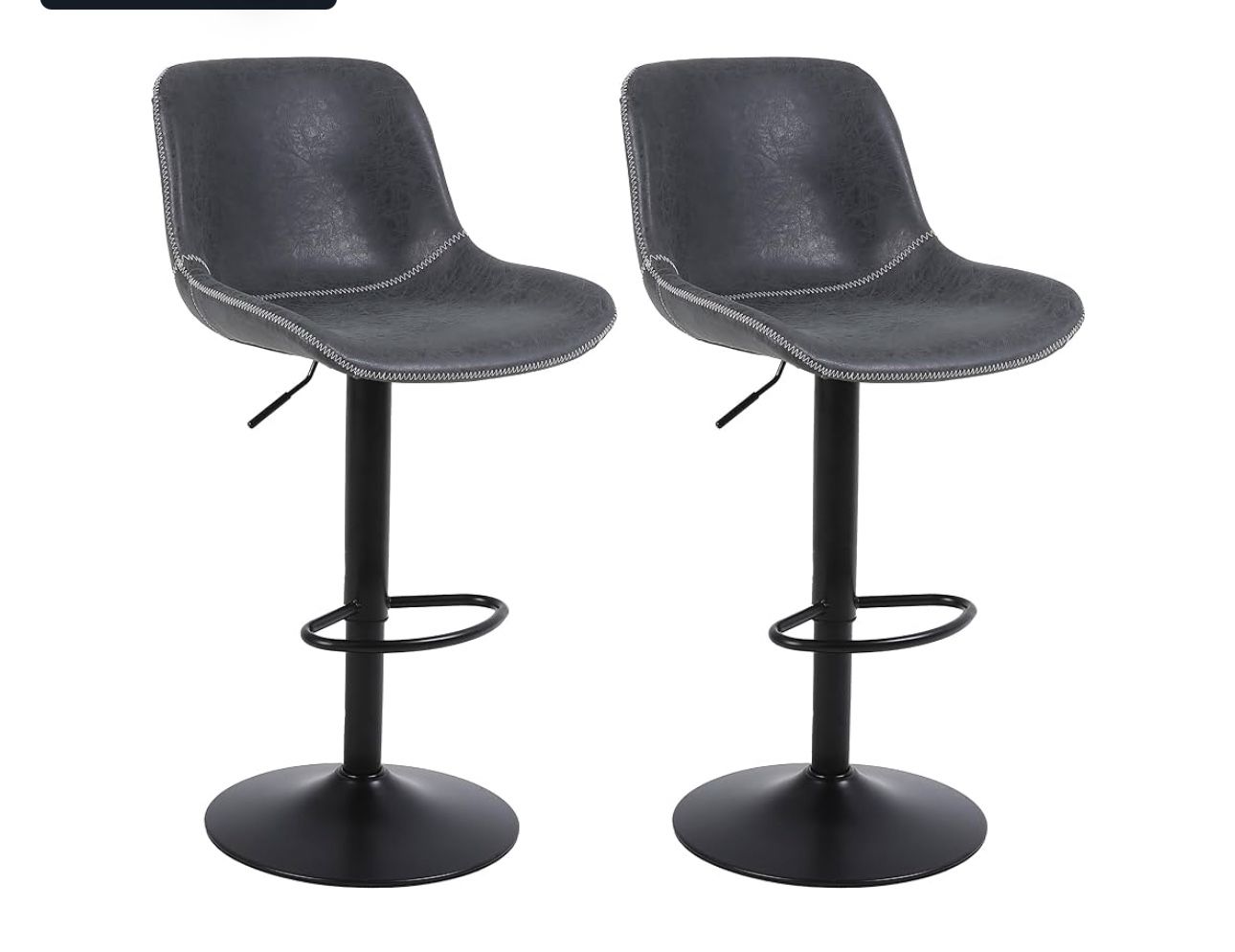 Bar Stools Set of 2, Swivel Counter Height Barstools with Back, Adjustable Bar Chairs, Tall Armless PU Leather Kitchen Island Stool (Black (EF5)