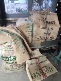 Burlap coffee sacs bags good for gardening or craft seat cover