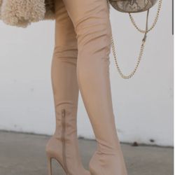 Knee High Nude Heeled Boots