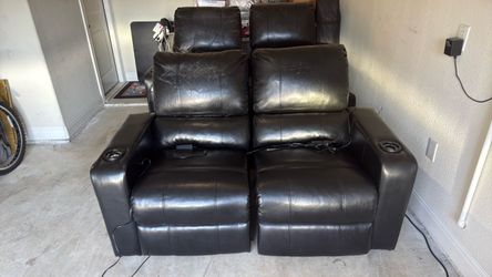 2 Black Leather Power Recliner Loveseat