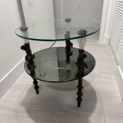 Vintage Hollywood Regency Cherub Glass Table Angel Putti Coffee / Side Table