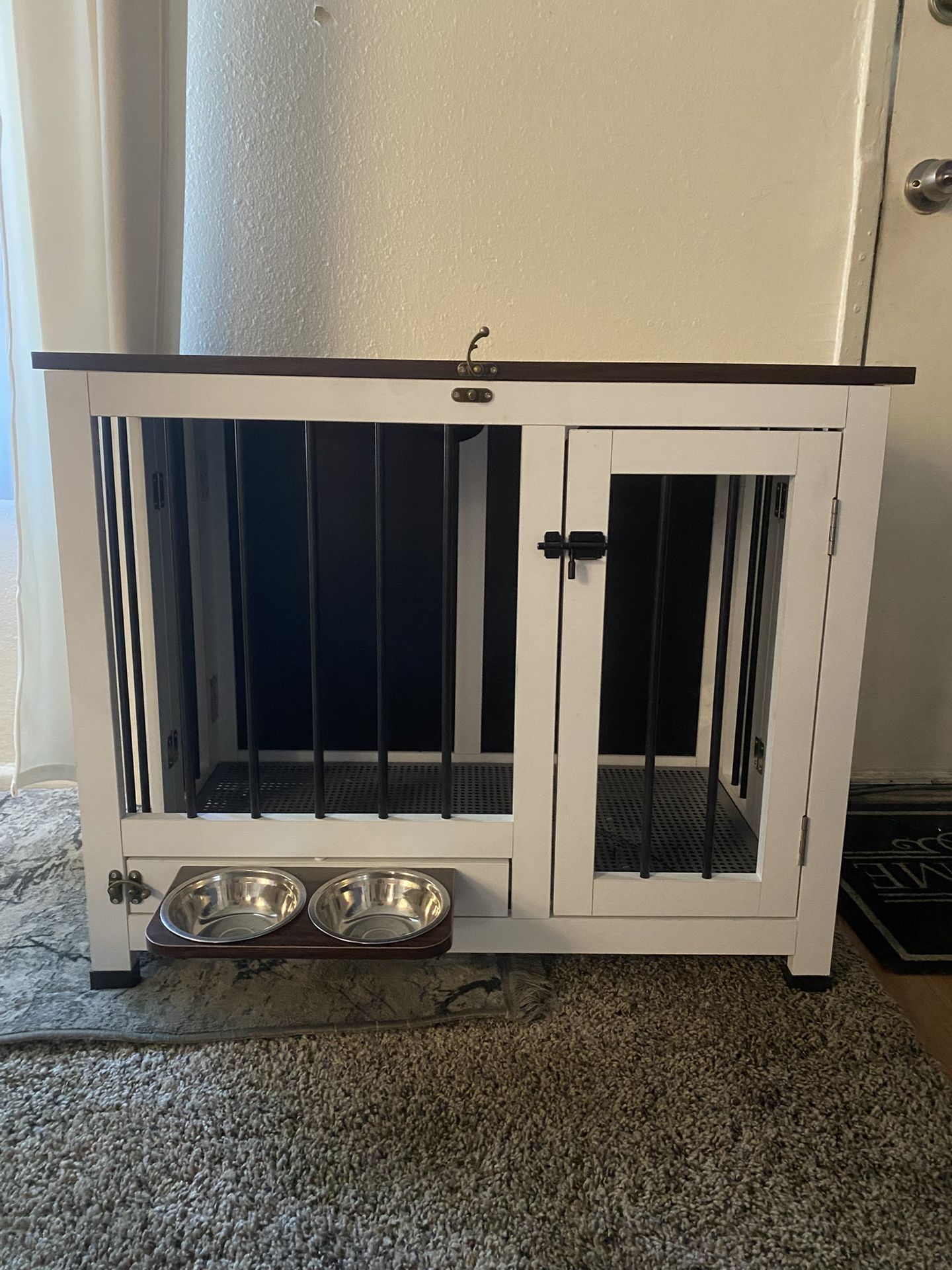 White Wooden Dog Crate 33.27"L x 20.47"W x 24.02"H