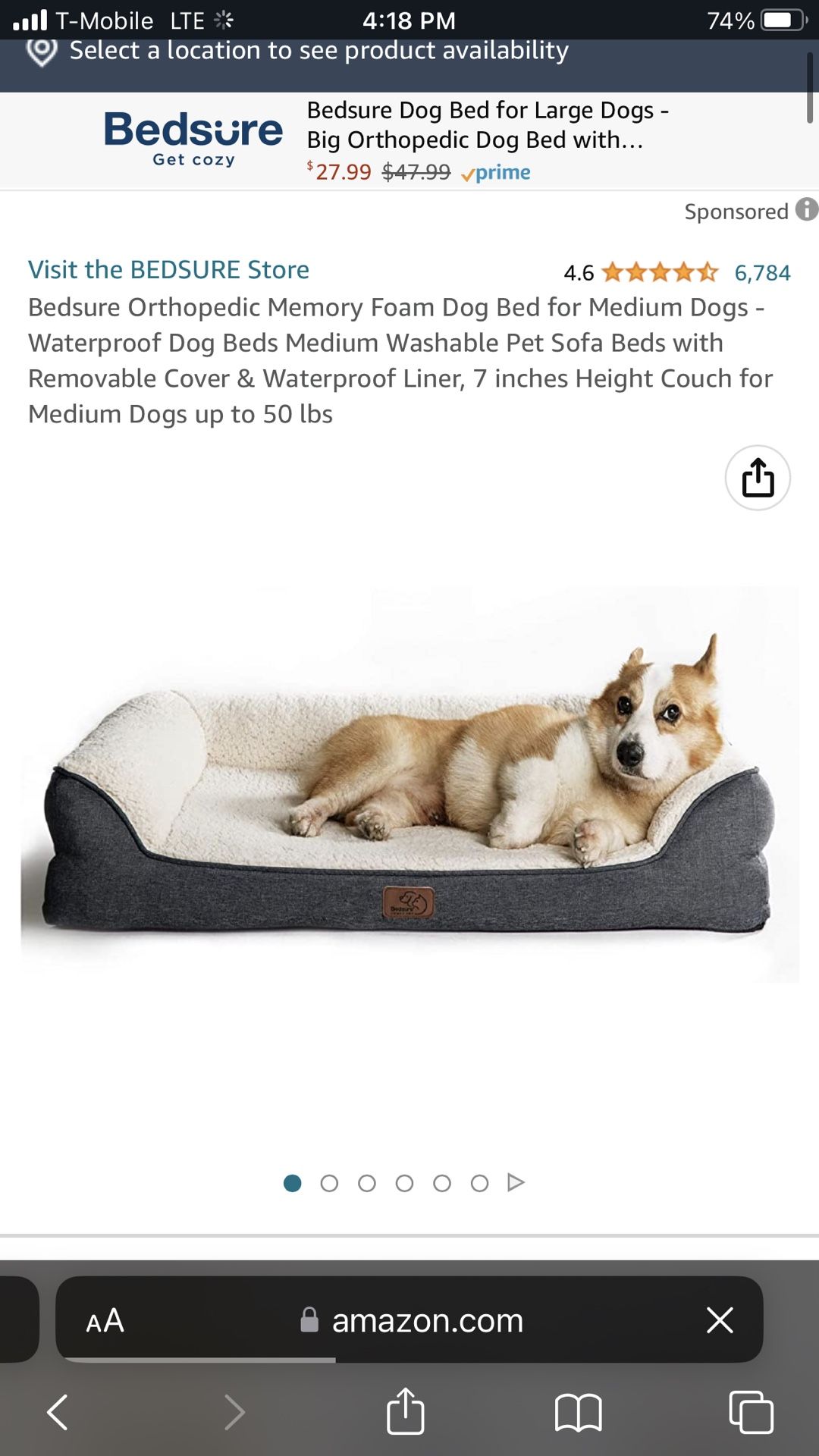 Bedsure Orthopedic Memory Foam Dog Bed for Medium Dogs