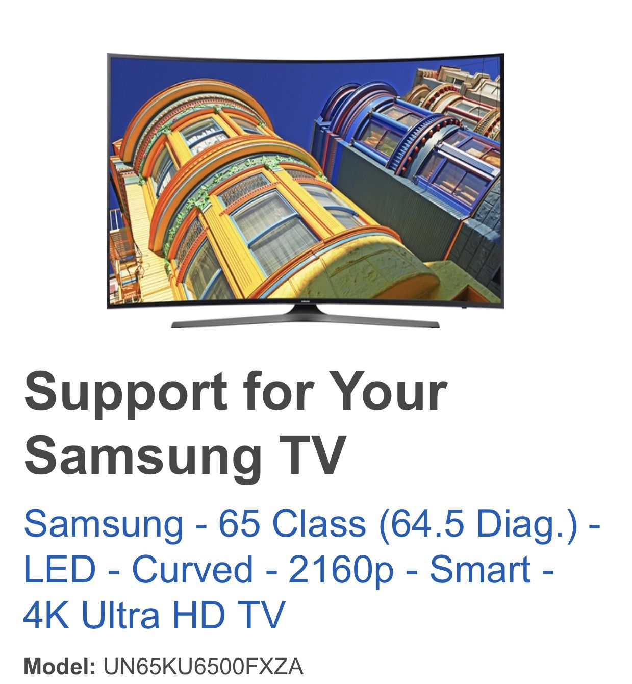 Samsung 65” class LED - Curved - 2160p - Smart 4K Ultra HD TV