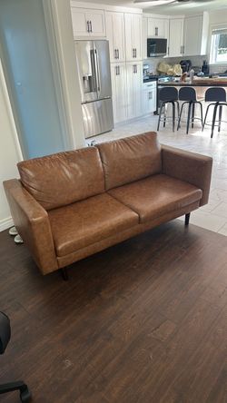 Brown Leather Loveseat Sofa