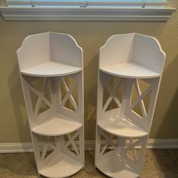 2 White Corner Shelf Stands Organizer