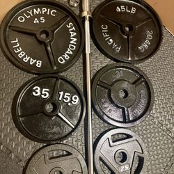 Full Set of Olympic Plates with Brand NEW 7 ft Steel Barbell with Cooper Bearings [ Plates from 45s to 2.5s] Brute: 287 #
