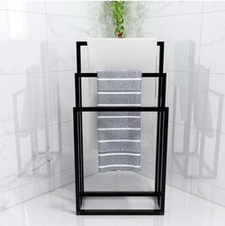 Metal Towel Racks 3 Bars for Bathroom Freestanding Drying Shelf 3 Tier Storage Organizer Washcloths Holder (Black)