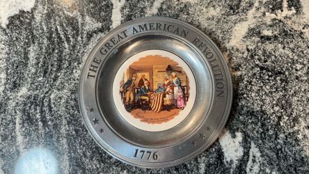 Vintage The Great American Revolution 1776 Pewter Plate Betsy Ross Porcelain Insert