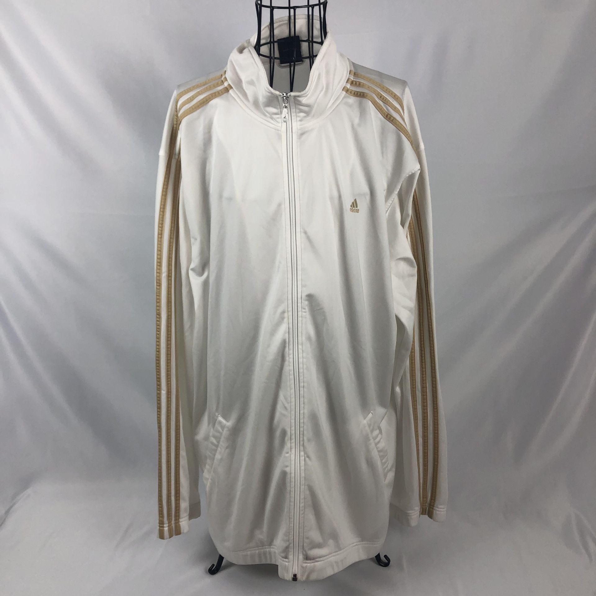 Adidas White Track Jacket Gold Stripes Full Zip Mens 2XL