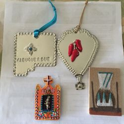 Buy 4   for $20.00. new mexico Albuquerque Tin ornaments and 2 magnets Christmas ornaments