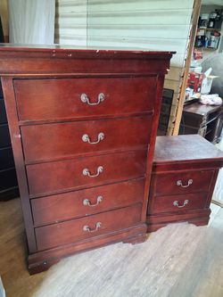 Brown wood stand dresser  and nightstand matching set