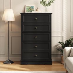 Valera 27.5'' W Vintage 5-Drawer Dresser with Bronze-Colored Handles $120