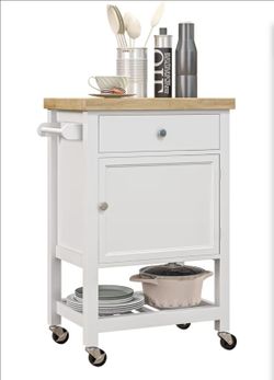 HOMCOM Utility Kitchen Cart, Rolling Kitchen Island with Smooth Rubberwood Top, Black