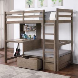 Twin Workstation Loft Bed In Gray Reg. $1,199 New In Box