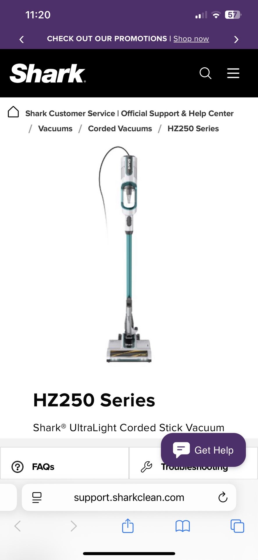 Shark HZ250 Ultralight Corded Stick Self-Cleaning Brushroll, Perfect, Converts to Hand Vacuum, LED Headlights, - Pet Crevice & Upholstery Tools, Teal.