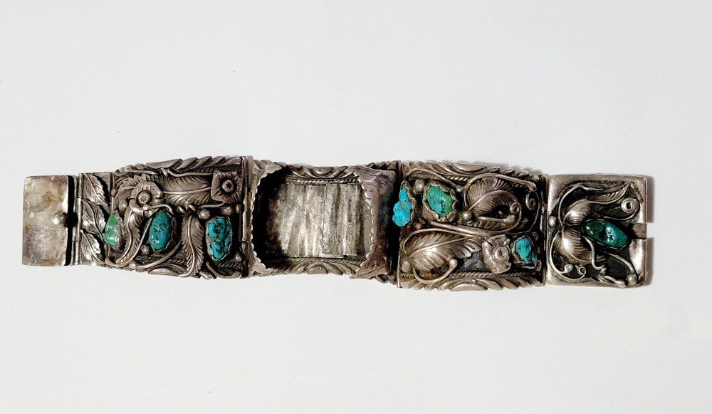 Navajo TERRY Francisco Sterling Turquiose Cuff Bracelet 