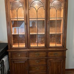 Vintage Lighted China Cabinet with Glass Doors