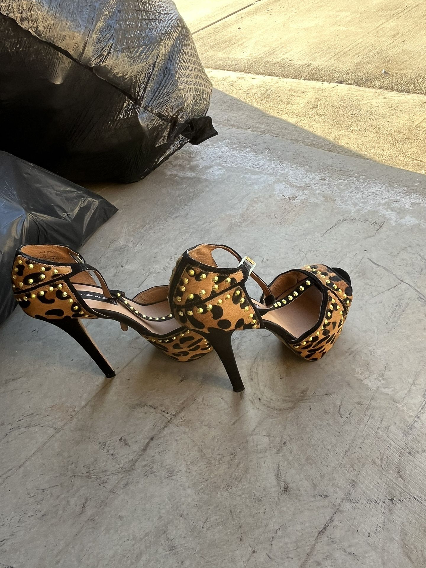 Leopard Print Peep Toe Heels with Studs