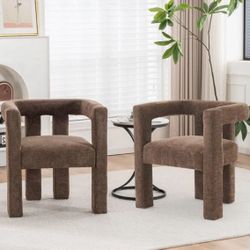 Set of 2 chicly designed barrel-shaped fabric-upholstered accent armchair. - Brown
