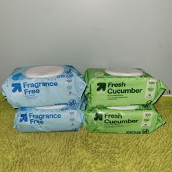 2 Fragrance Free/ 2 Fresh Cucumber Bags With 100 Baby Wipes