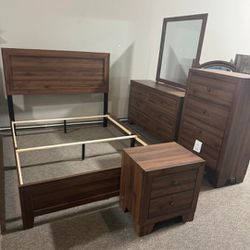 Millie Cherry Brown Panel Bedroom Set ✅ Nightstand Dresser Mirror Queen Panel Bed 