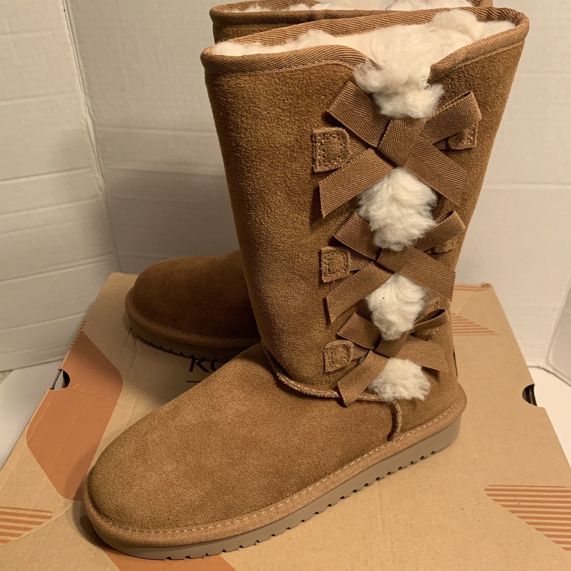KOOLABURRA BY UGG VICTORIA TALL CHESTNUT FAUX SUEDE FUR WOMEN'S BOOTS SIZE US 5