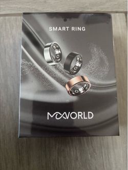 New MWorld Smart Ring is size 7 and made of silver-colored steel. This wearable device includes a wireless charging dock, a USB charging adapter, a us
