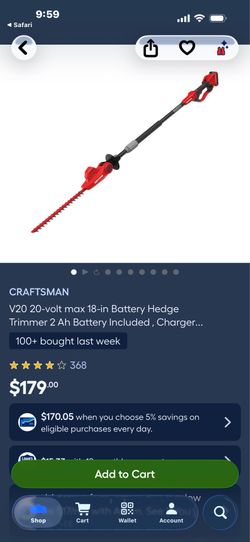 Craftsman extendable hedger 20v with charger