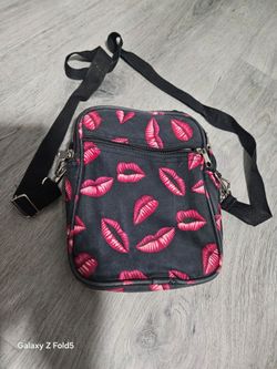 Pink Lipstick Kiss Lip Print Canvas Crossbody Travel Passport Bag Small Purse Asking $10obo